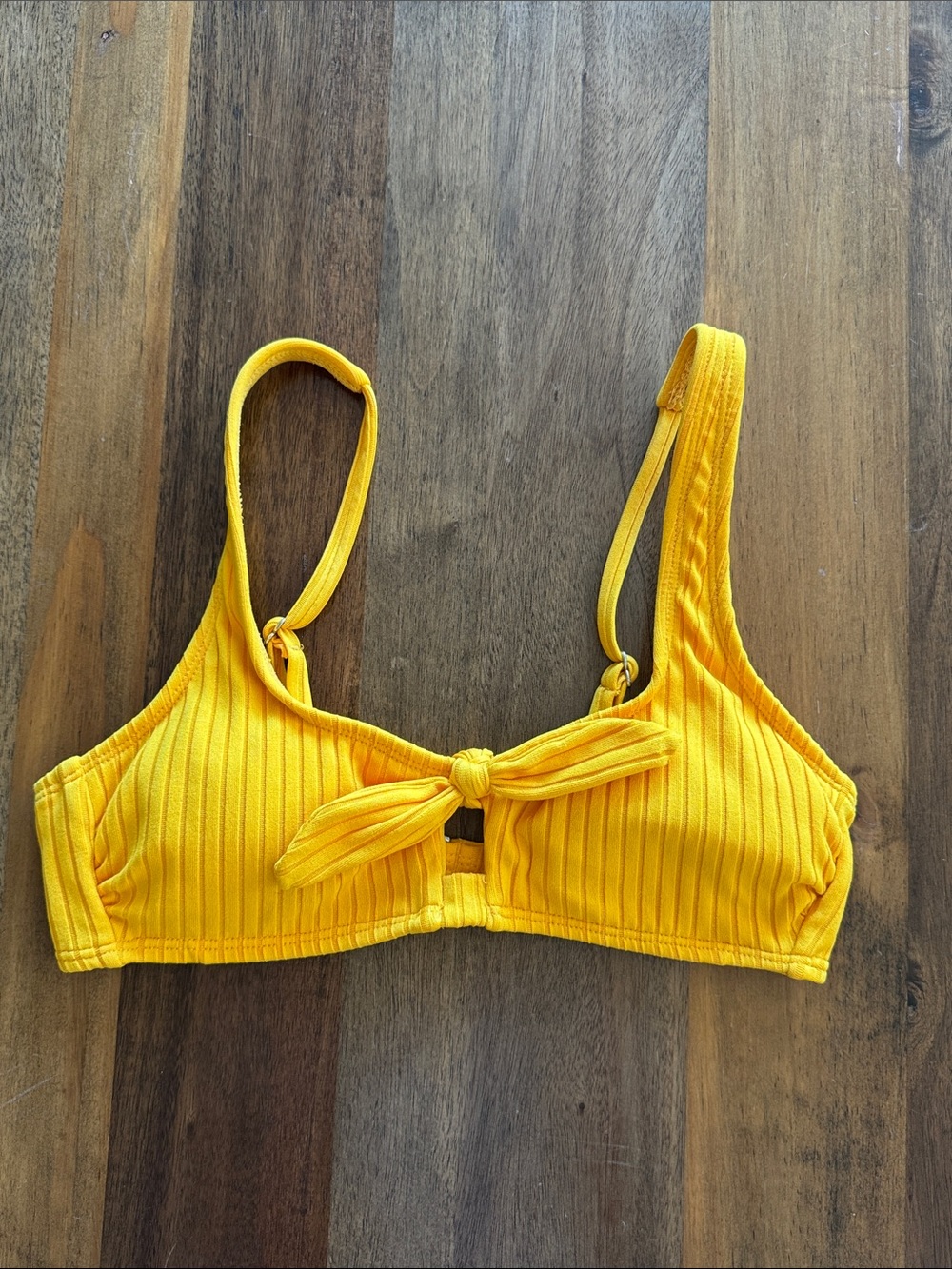 Xhilaration Yellow Ribbed Knot-Front Bikini Top